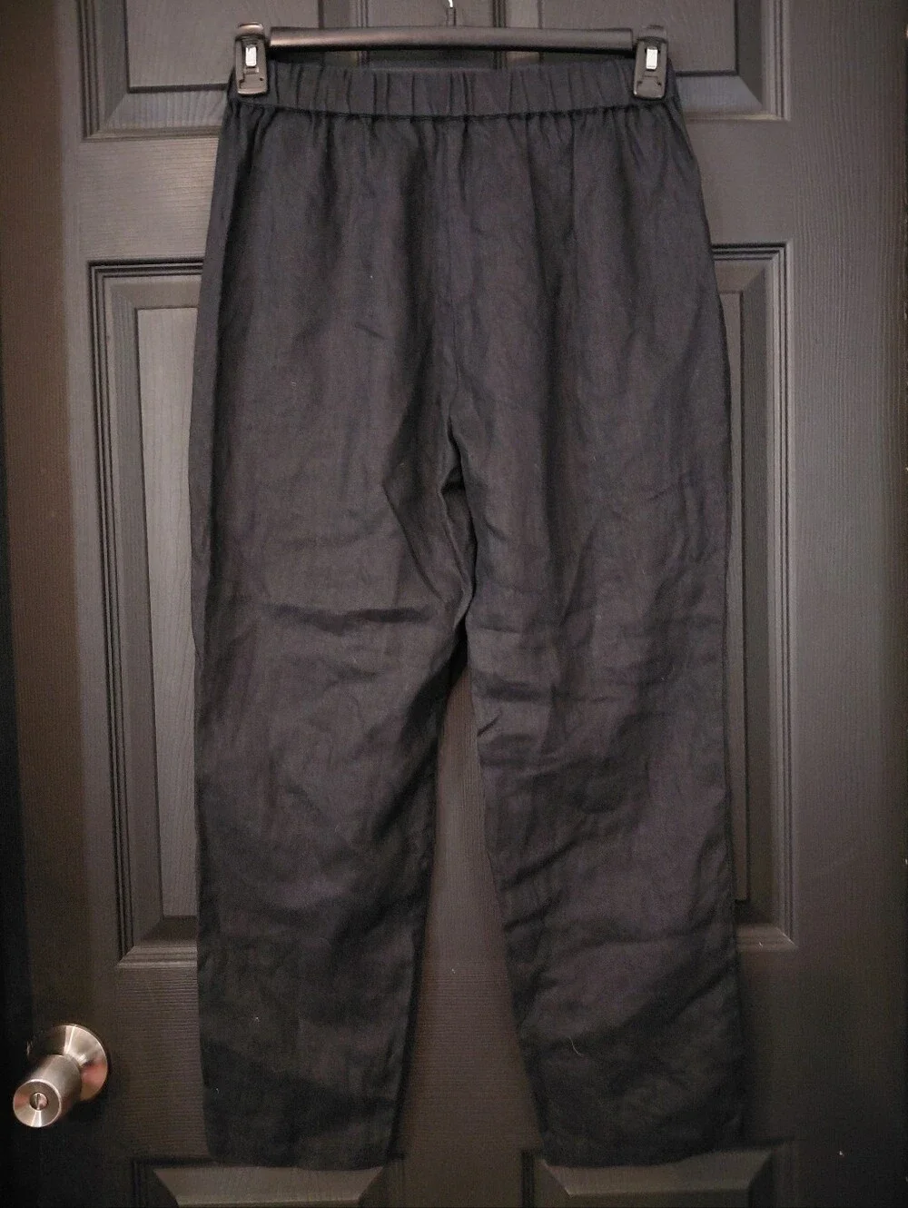 Quince Sz. S Black 100% European Linen Tapered Ankle Pants
